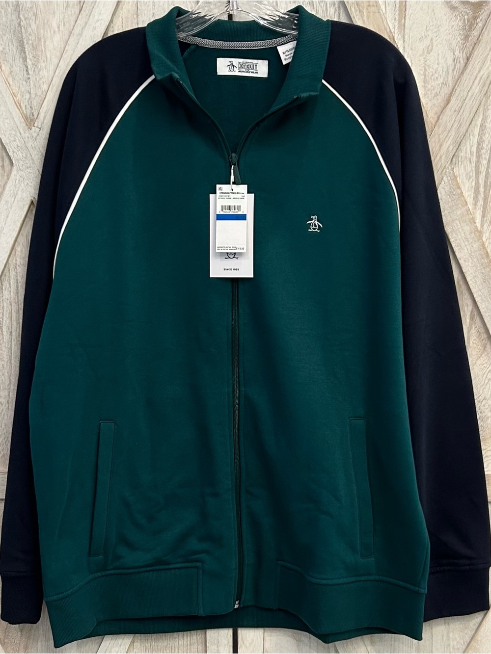 Men’s Penguin Track Jacket XL NWT Green and Black Raglan Crewneck Sweater